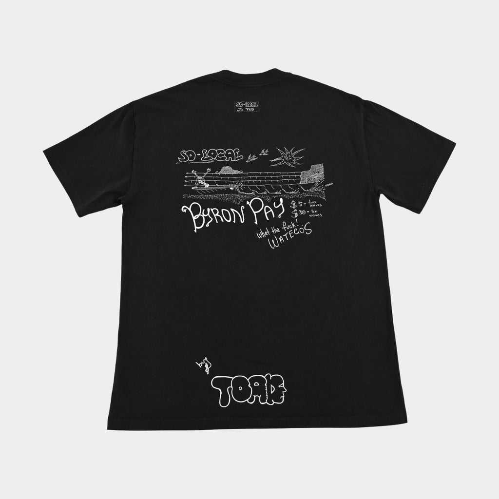 Back flatlay BYRON PAY heavy faded t-shirt in butter, surf and skate streetwear, Gold Coast Australia