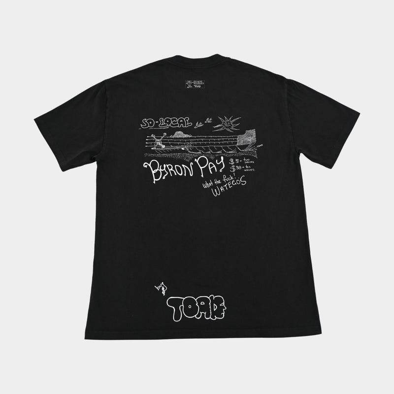 Back flatlay BYRON PAY heavy faded t-shirt in butter, surf and skate streetwear, Gold Coast Australia