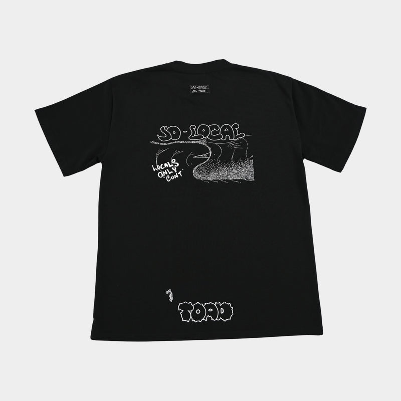 Back flatlay  LOCALS ONLY C#NT heavy faded t-shirt in black, surf and skate streetwear, Gold Coast Australia   