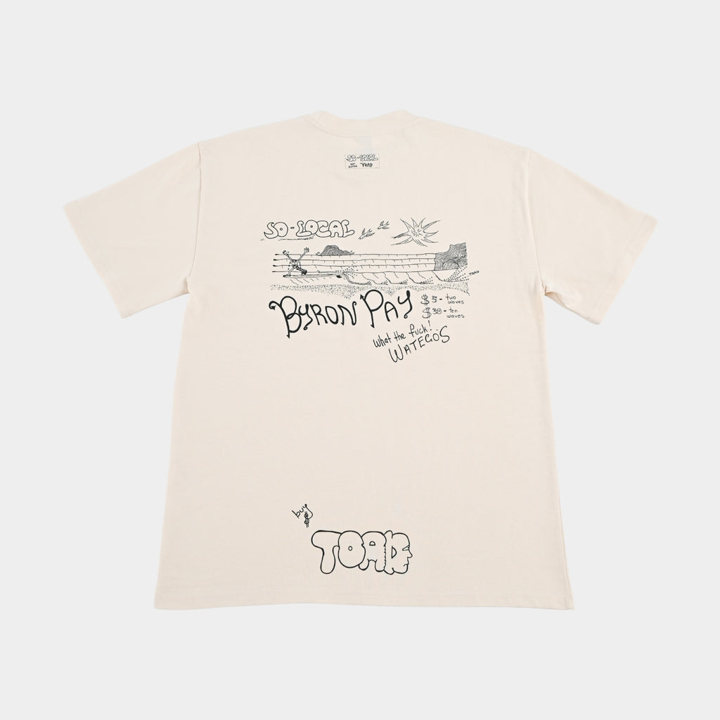 Back flatlay  BYRON PAY heavy faded t-shirt in butter, surf and skate streetwear, Gold Coast Australia