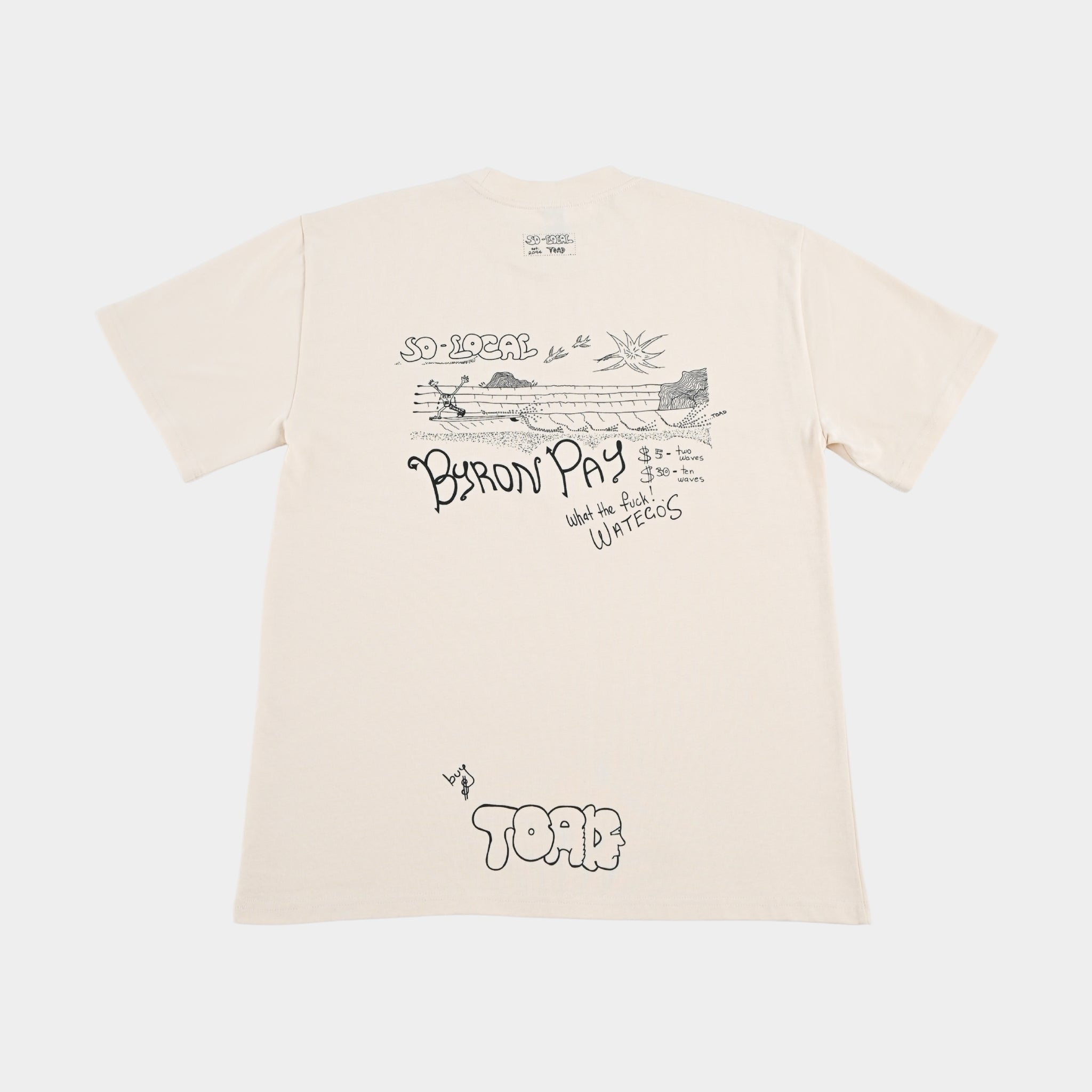 Back flatlay  BYRON PAY heavy faded t-shirt in butter, surf and skate streetwear, Gold Coast Australia