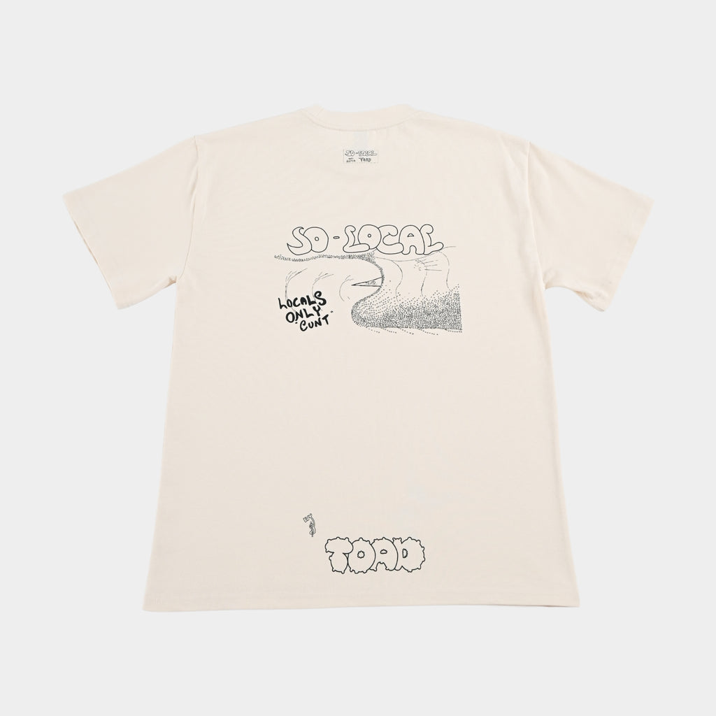 Back flatlay  LOCALS ONLY C#NTheavy faded t-shirt in butter, surf and skate streetwear, Gold Coast Australia