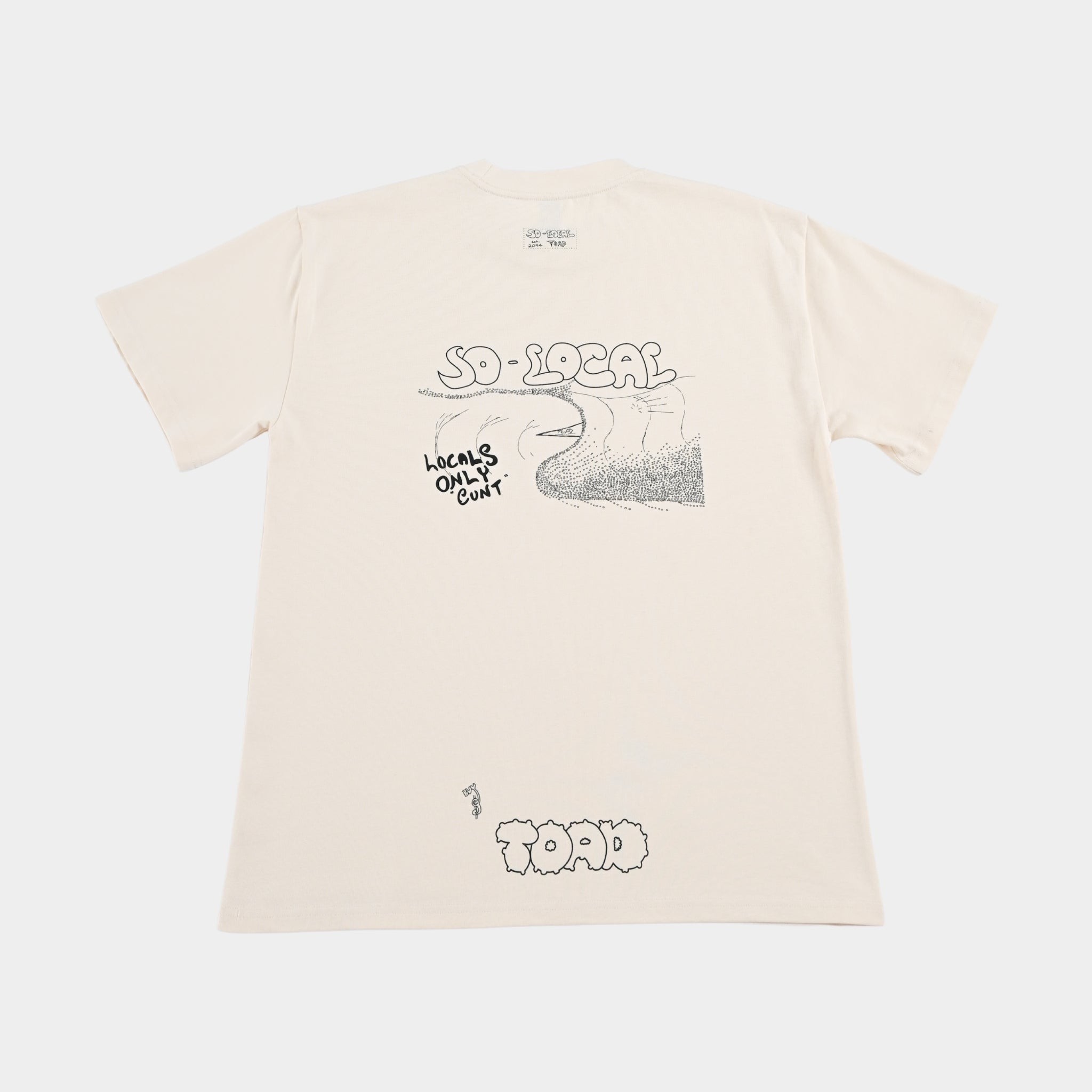 Back flatlay  LOCALS ONLY C#NTheavy faded t-shirt in butter, surf and skate streetwear, Gold Coast Australia