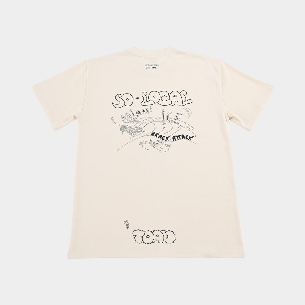 Back flatlay  MIAMI ICE heavy faded t-shirt in butter, surf and skate streetwear, Gold Coast Australia