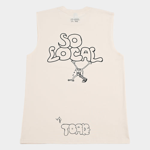 Back flatlay of SO LOCAC / TANK TEE heavy faded t-shirt in butter, surf and skate streetwear, Gold Coast Australia  