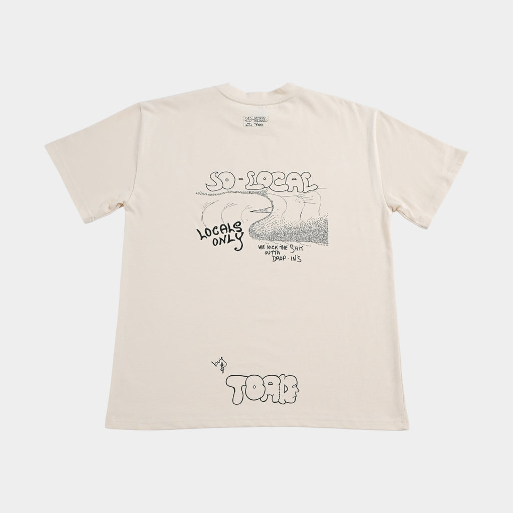 Back flatlay  WE KICK THE SH*T OUTTA OF DROP IN'S heavy faded t-shirt in butter, surf and skate streetwear, Gold Coast Australia