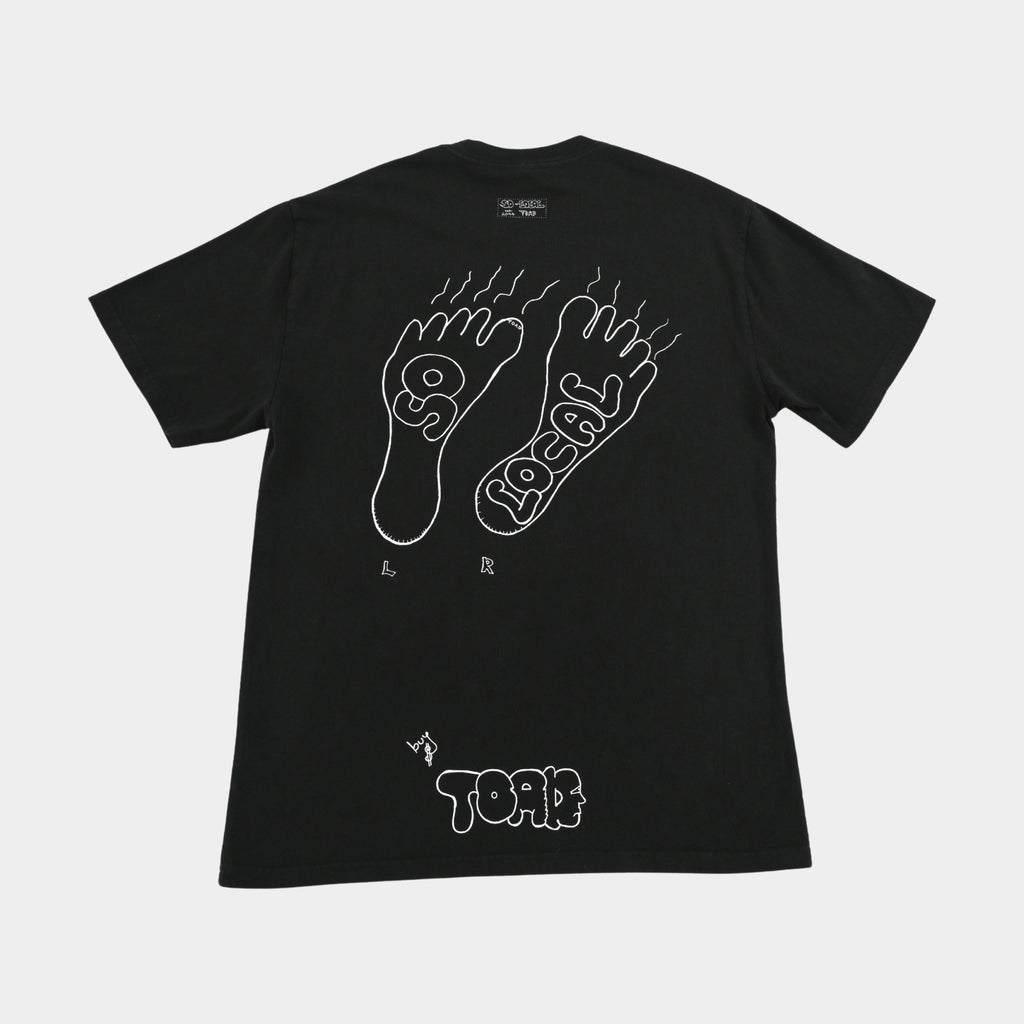 Back flatlay of HANG TEN heavy faded t-shirt in black, surf and skate streetwear, Gold Coast Australia  