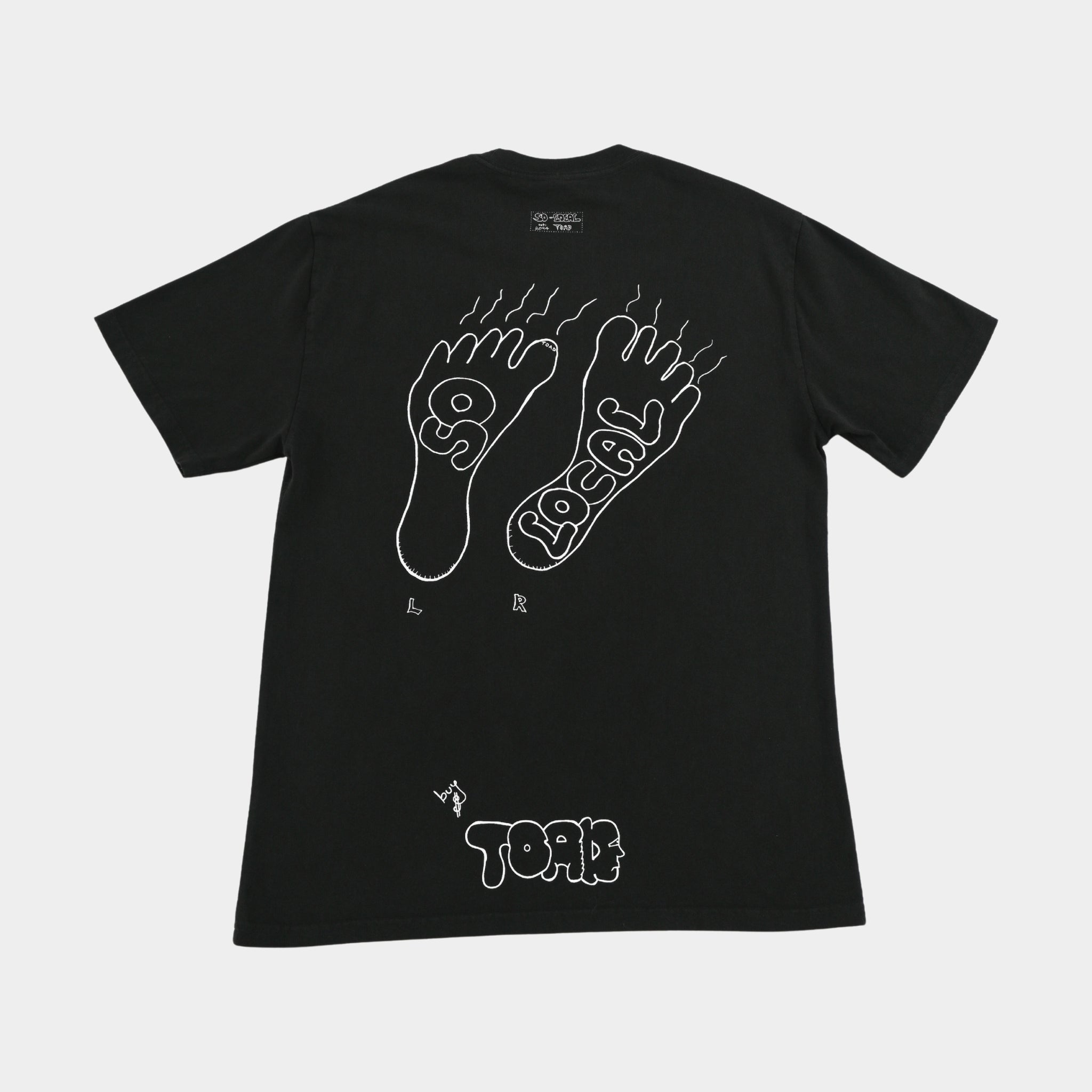 Back flatlay of HANG TEN heavy faded t-shirt in black, surf and skate streetwear, Gold Coast Australia  