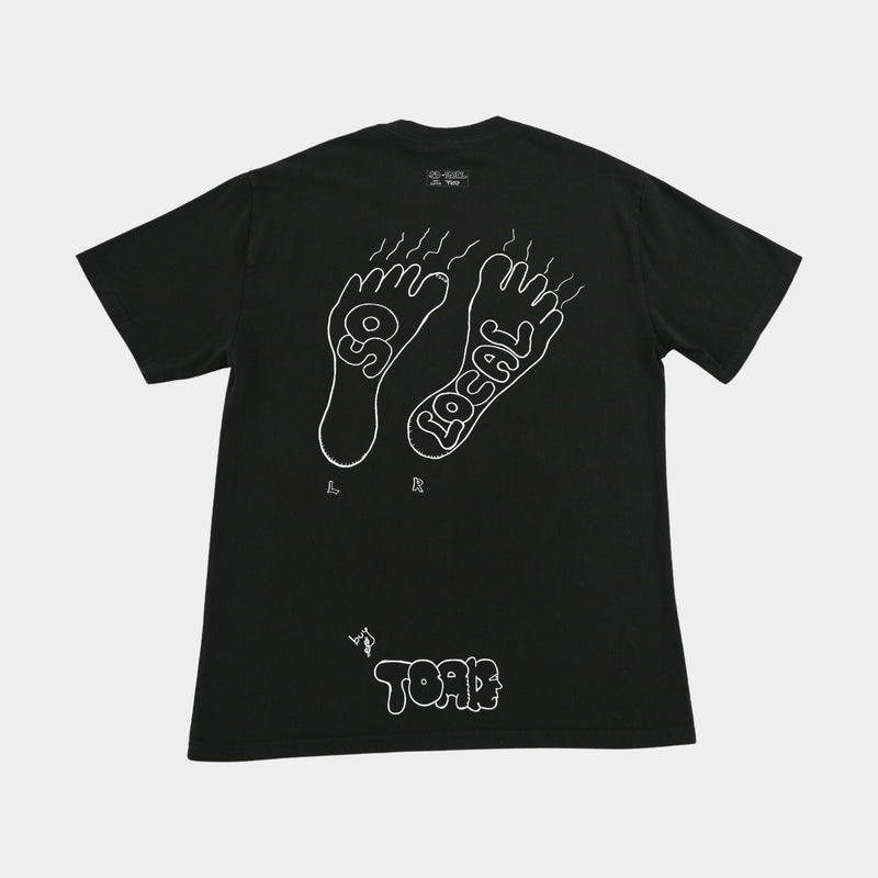 Back flatlay of HANG TEN heavy faded t-shirt in black, surf and skate streetwear, Gold Coast Australia  