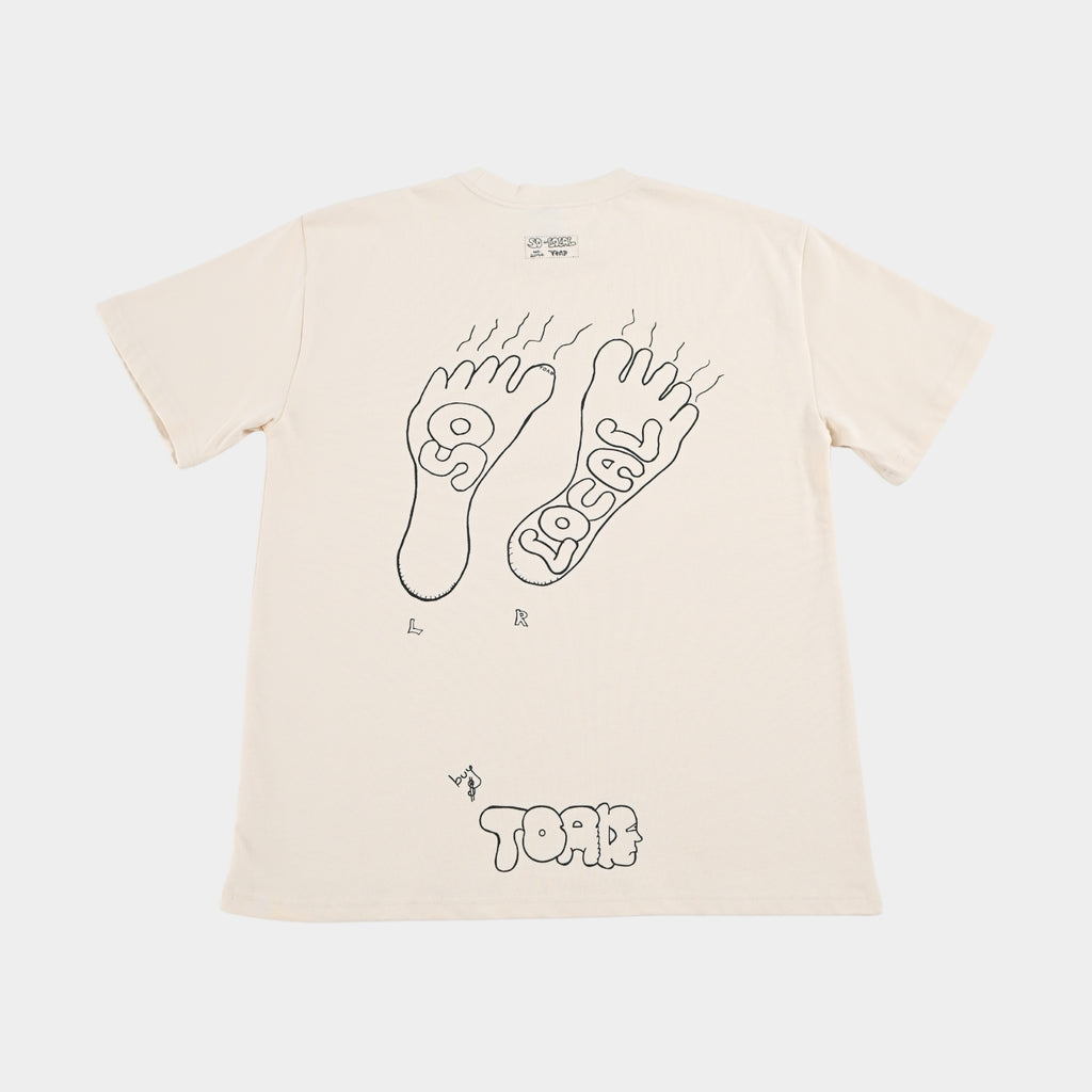 Back flatlay of HANG TEN heavy faded t-shirt in butter, surf and skate streetwear, Gold Coast Australia