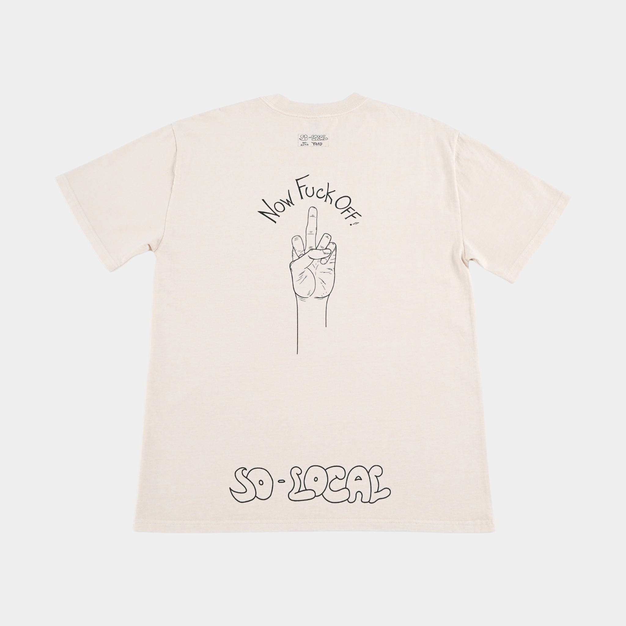 Back flatlay of PEACE BRO heavy faded t-shirt in butter, surf and skate streetwear, Gold Coast Australia